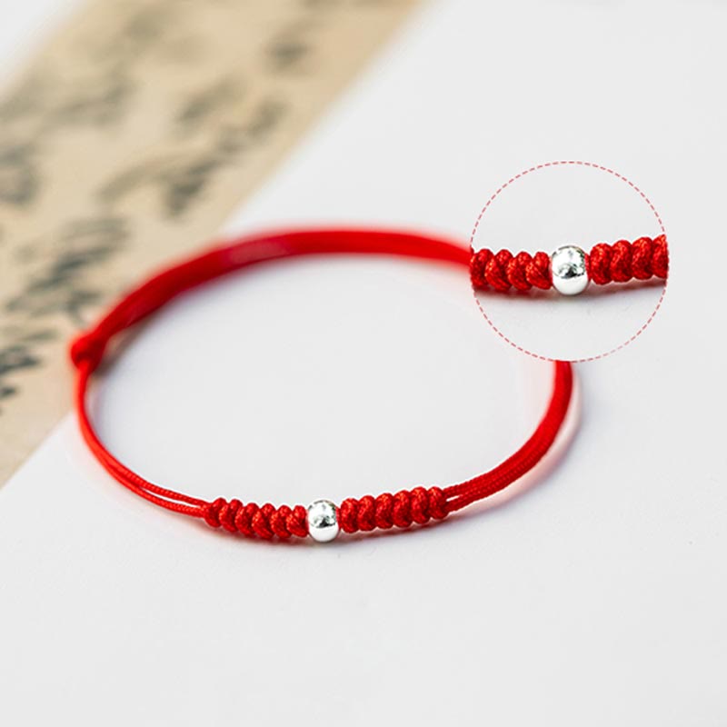 Buddha Stones925スターリングシルバー 幸運のビーズ 守護 レッドストリング 編み込みブレスレット