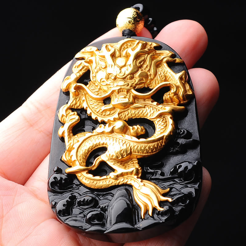 Buddha Stones18Kゴールドメッキ ドラゴンオブシディアン ラッキーペンダントネックレス - image 4