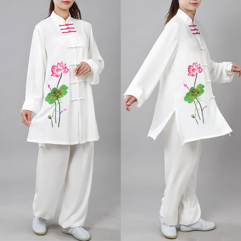 Buddha Stones蓮の花 葉模様 太極拳 瞑想 祈り スピリチュアル 禅 練習 服 レディース セット - image 4