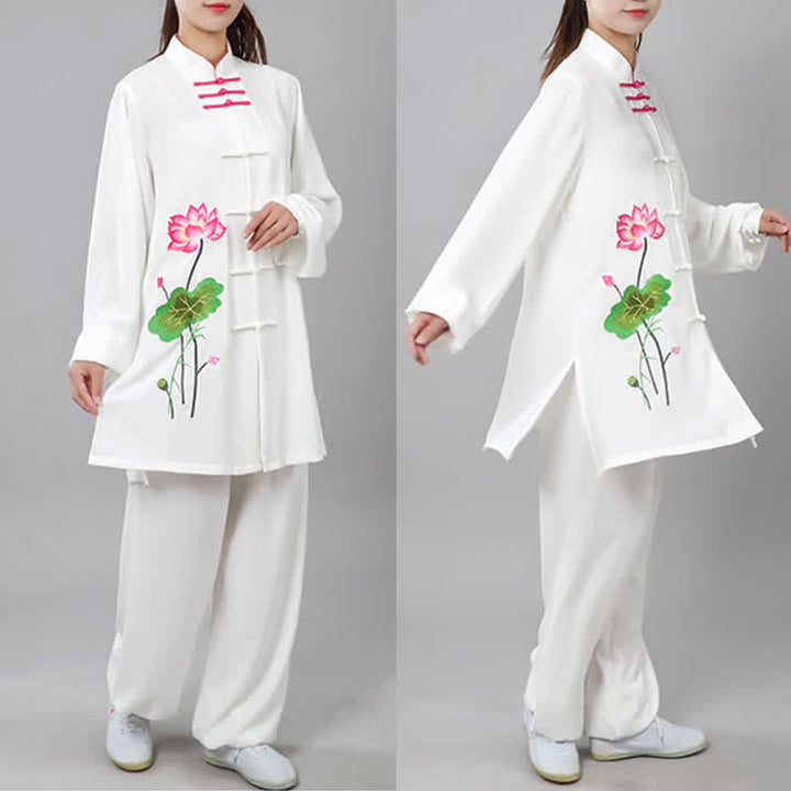 Buddha Stones蓮の花 葉模様 太極拳 瞑想 祈り スピリチュアル 禅 練習 服 レディース セット - image 4