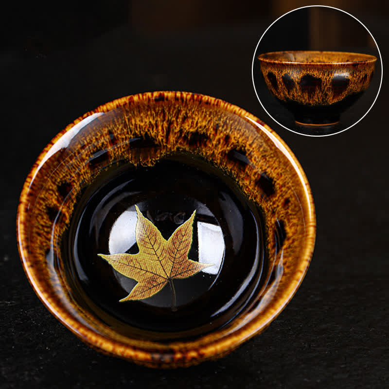 Buddha Stonesとメープルリーフのカラフルな陶器のティーカップ、家庭用ティーカップ