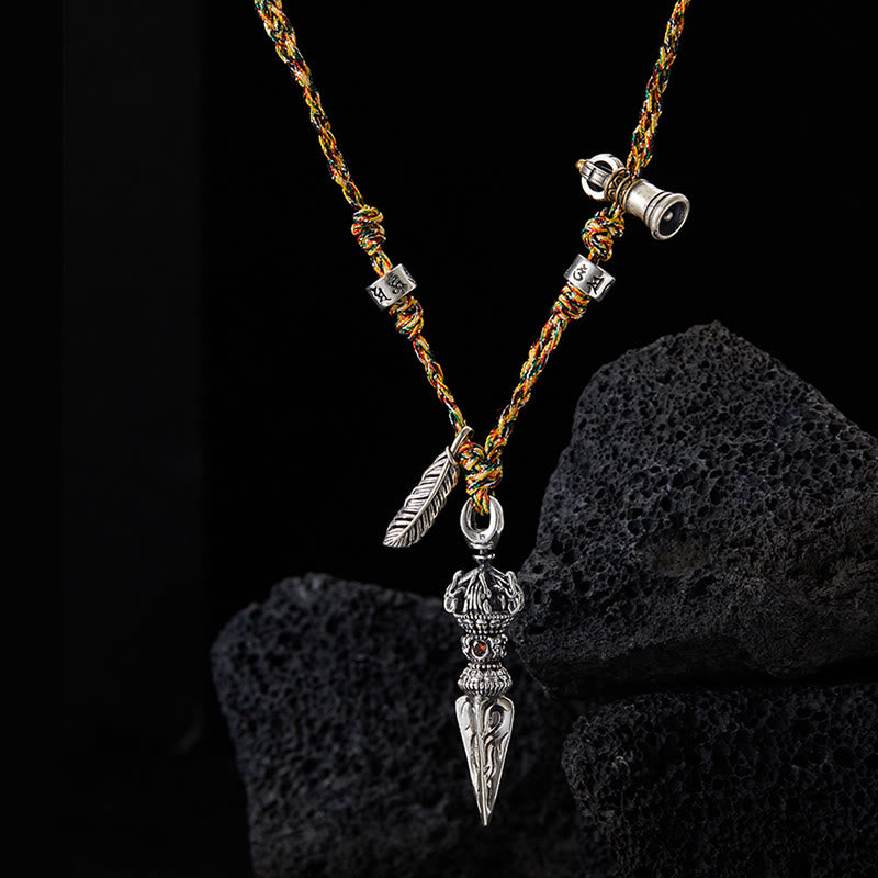 Buddha Stonesチベット ハンドメイド 925 スターリングシルバー ドルジェ ヴァジュラオーム・マニ・パドメ・フムフェザー ストレングス ネックレス ペンダント - image 2