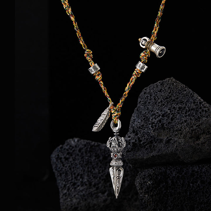 Buddha Stonesチベット ハンドメイド 925 スターリングシルバー ドルジェ ヴァジュラオーム・マニ・パドメ・フムフェザー ストレングス ネックレス ペンダント - image 2