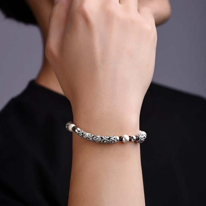 Buddha Stonesチベット ハンドメイド 銅製 999 スターリングシルバー 縁起の良い雲 富の紐ブレスレット
