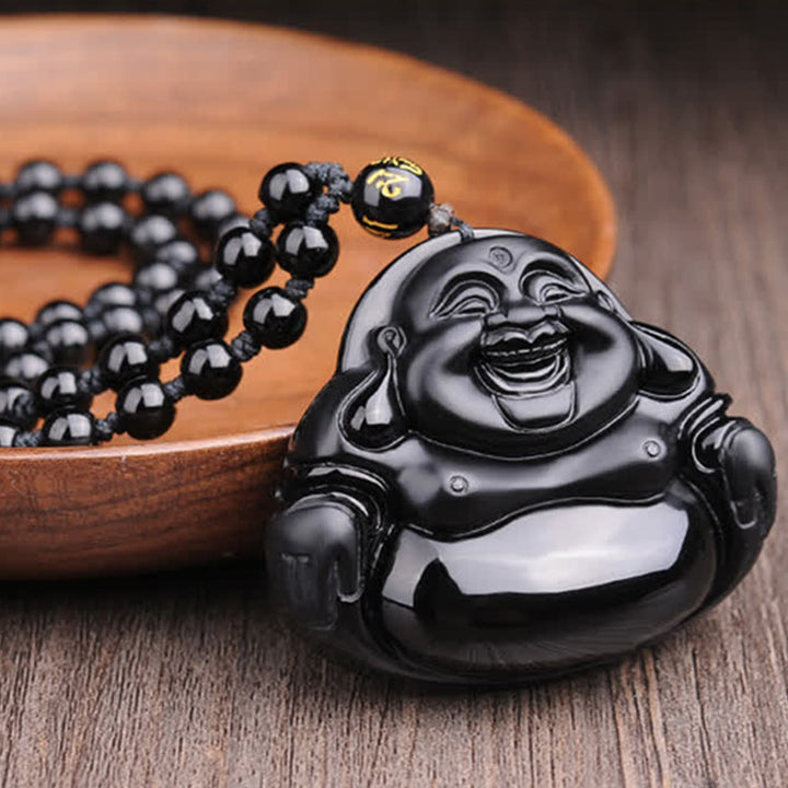 Buddha Stones笑う仏陀 ブラックオブシディアン 変身ペンダントネックレス - image 3