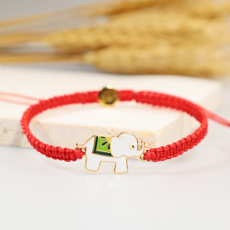 Buddha Stonesチベット手作り925スターリングシルバー幸運の象の赤紐ブレスレット