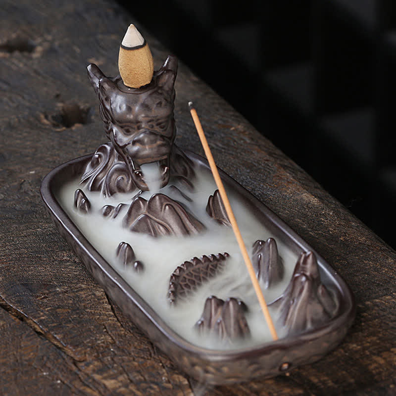 Buddha Stones龍山 力強い 陶器 香炉 装飾