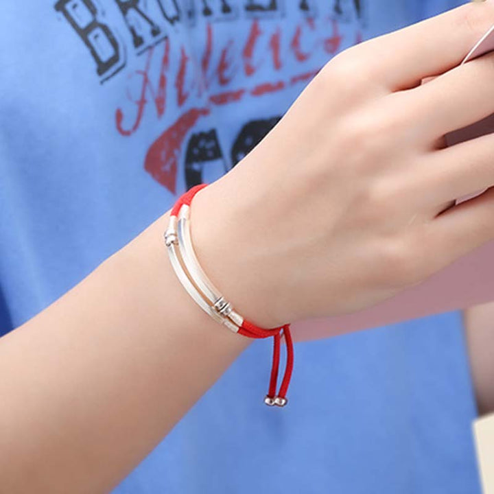 Buddha Stones925 スターリングシルバー レッドストリング レイヤードブレイドブレスレット