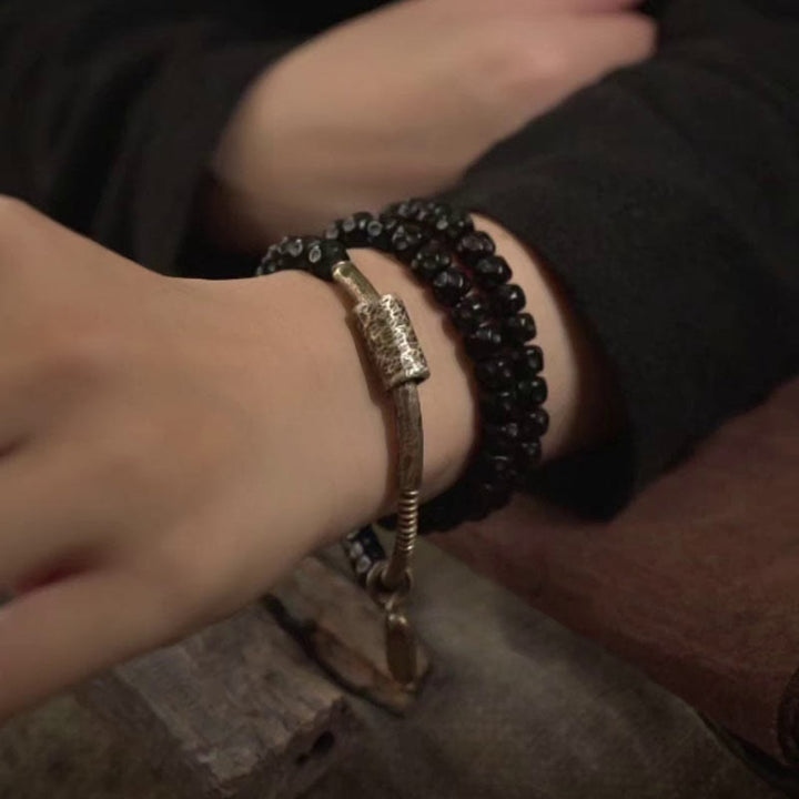 Buddha Stonesレトロココナッツシェル 真鍮銅幸せトリプルラップブレスレット - image 11