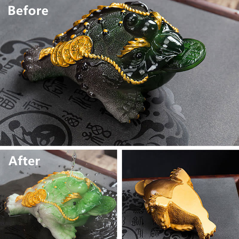 Buddha Stones色が変わる風水 富と幸運のカエル 銅貨 ティーペット 樹脂製置物 装飾