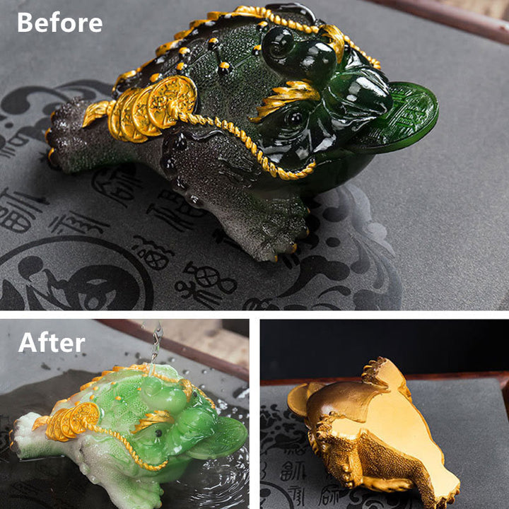 Buddha Stones色が変わる風水 富と幸運のカエル 銅貨 ティーペット 樹脂製置物 装飾