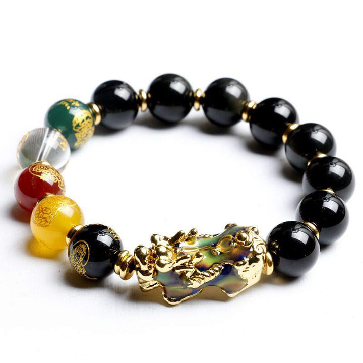 Buddha Stonesの色が変わるPiXiu黒曜石の開運財運ブレスレット - 0.47インチ（12mm） - image 1