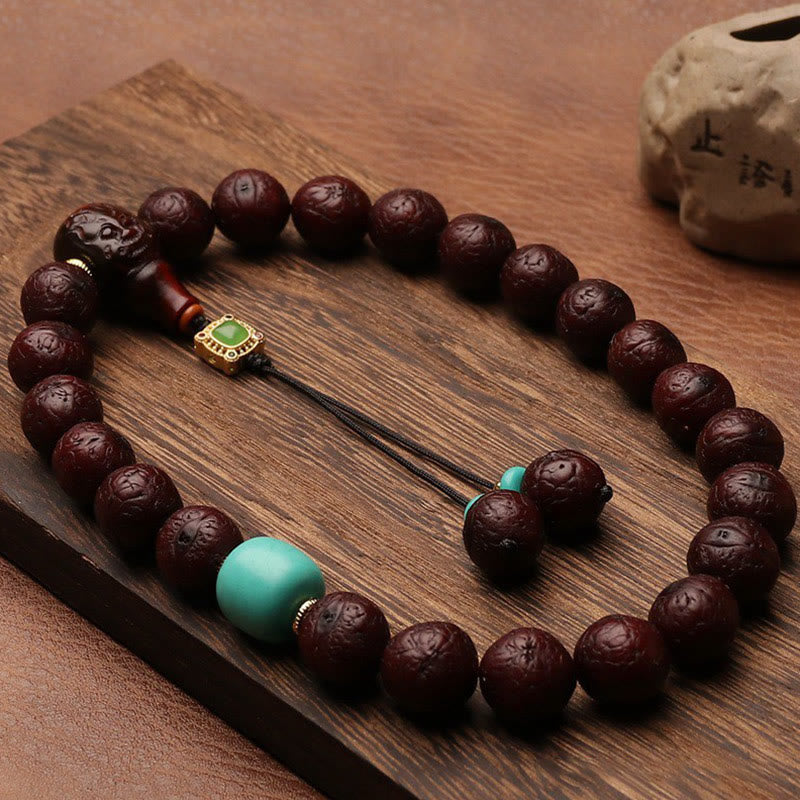 Buddha Stonesチベット菩提樹 シードアゲート ビーズ 幸運 富 タッセルチャーム リストMala