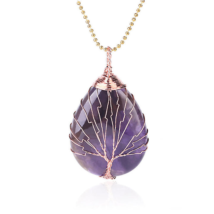 Buddha Stones天然水晶 生命の樹 ヒーリングエネルギー ネックレス ペンダント - アメジストローズゴールドツリー - image 3
