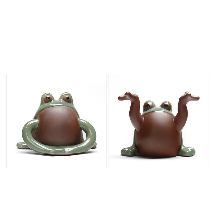 Buddha Stones風水 富と幸運 かわいいカエル 陶器 ティーペット 置物 装飾