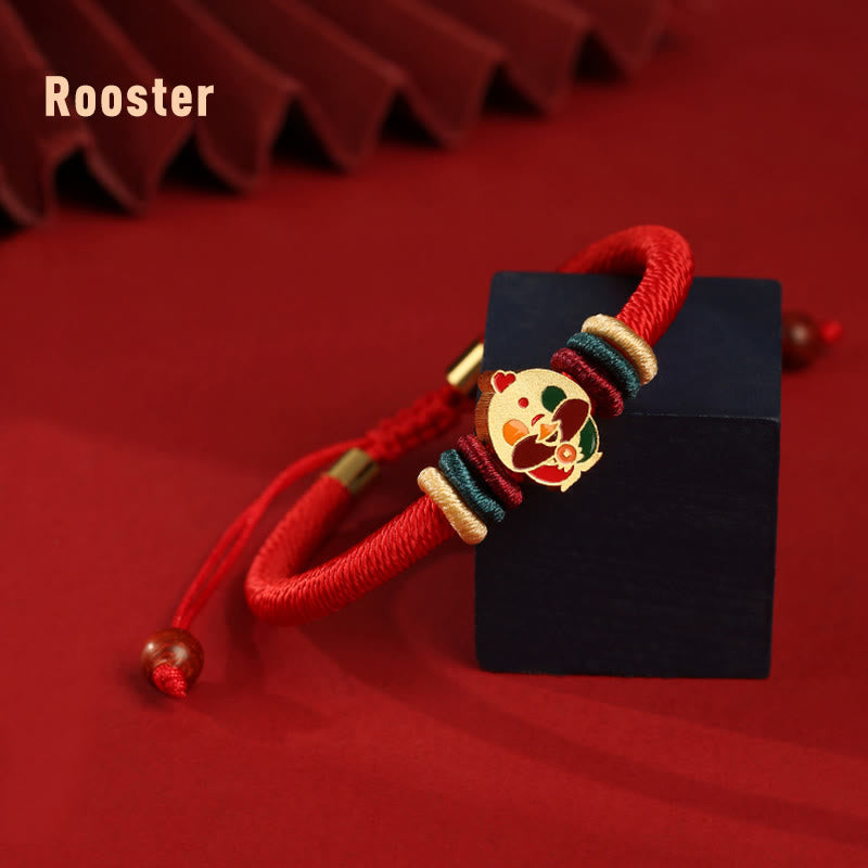 Buddha Stonesハンドメイド925スターリングシルバードラゴン年かわいい中国の十二支幸運編み込みレッドブレスレット
