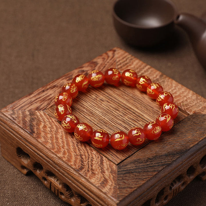 Buddha Stonesチベット ホワイトクリスタル ブラックオニキスオーム・マニ・パドメ・フム瞑想ブレスレット