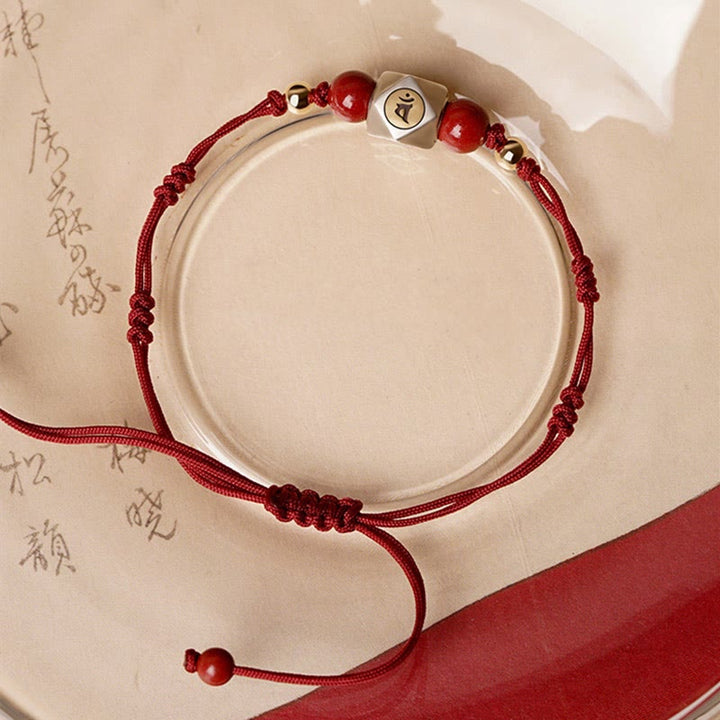 Buddha Stonesハンドメイド 925 スターリングシルバー十二支誕生仏辰砂 落ち着いた編み込みブレスレット