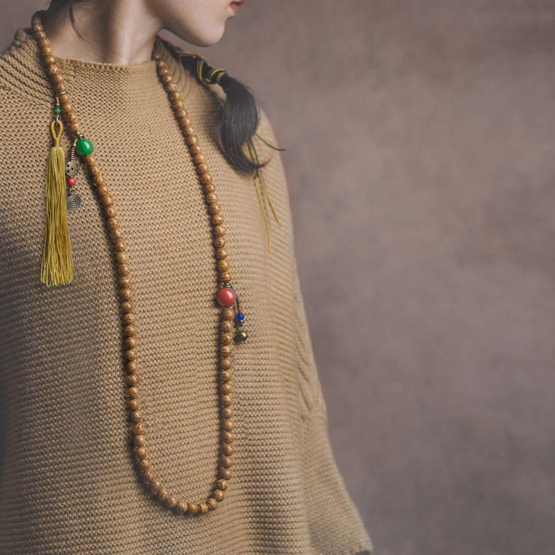 Buddha Stones108 個入りMalaビーズ 菩提樹の知恵 平和 タッセルブレスレット