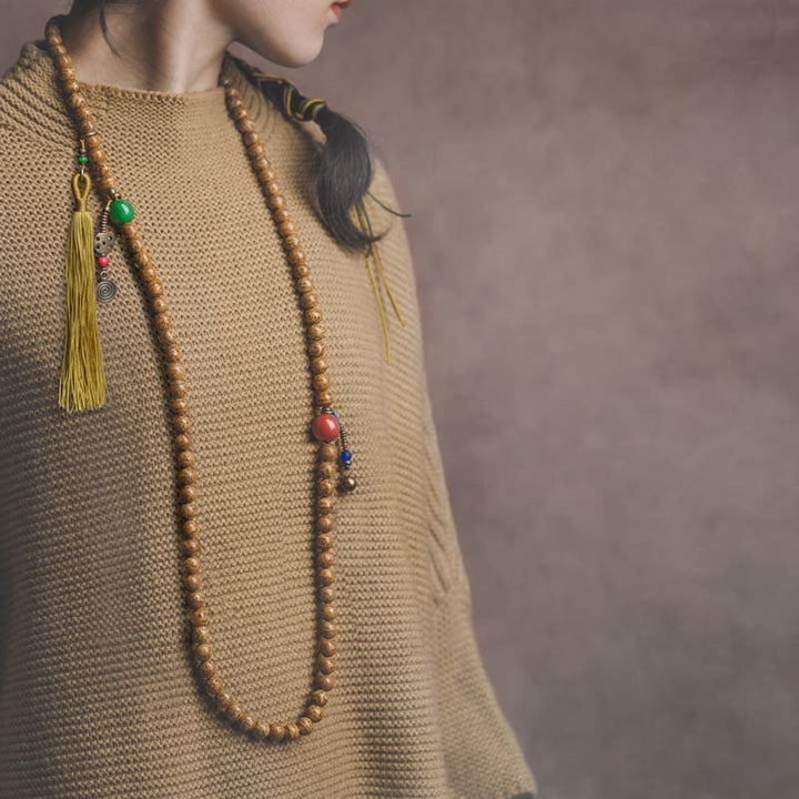 Buddha Stones108 個入りMalaビーズ 菩提樹の知恵 平和 タッセルブレスレット
