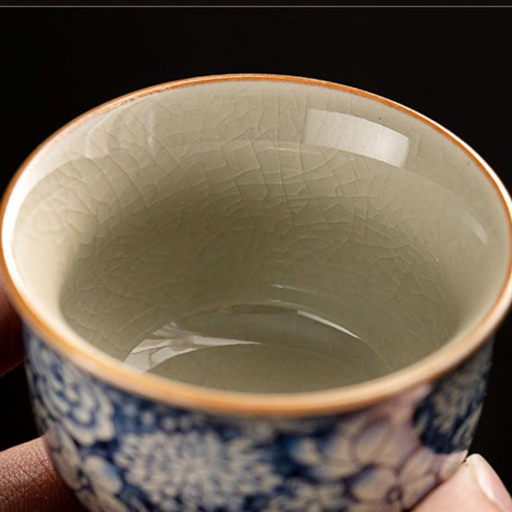 Buddha Stonesヴィンテージ 蓮 牡丹 梅 菊 陶器 ティーカップ ティーカップ