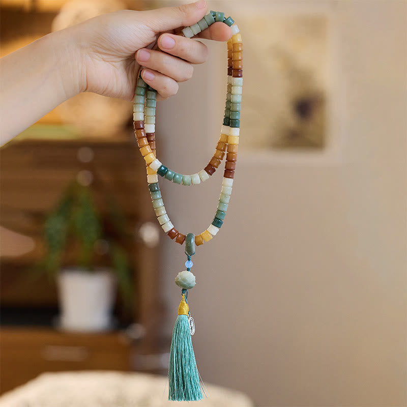 Buddha Stones108 個入りMalaビーズ 菩提樹の実 仏陀の手 蓮華 彫刻 ハーモニーブレスレット