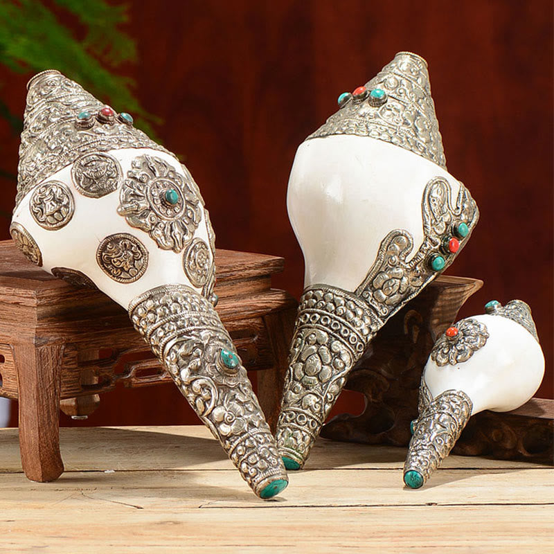 チベットの天然シャンカ貝殻、幸運の富をもたらす家の装飾 - image 0