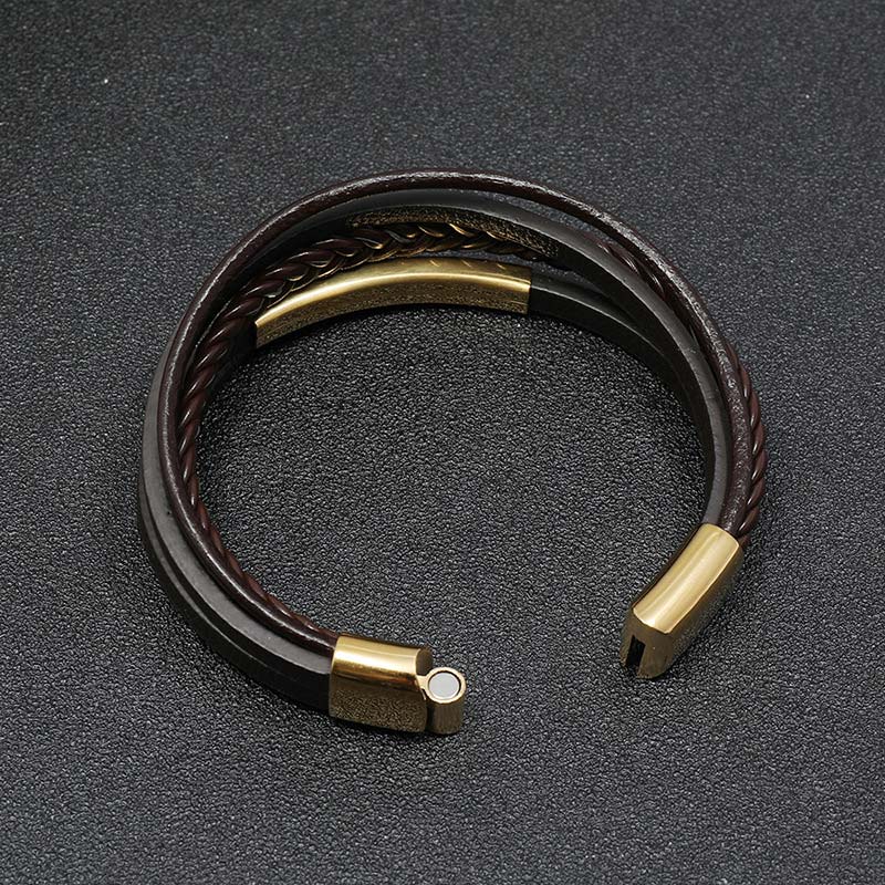 Buddha Stonesシンプルデザイン チタン鋼 レザー 幸運ブレスレット