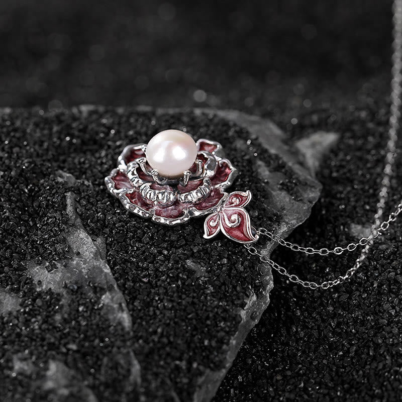 Buddha Stones999スターリングシルバー 牡丹花パール ヒーリングネックレスペンダント