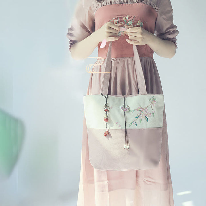 梨花 梅 桃の花 竹刺繍 キャンバス 大容量 ショルダーバッグ トートバッグ - image 33