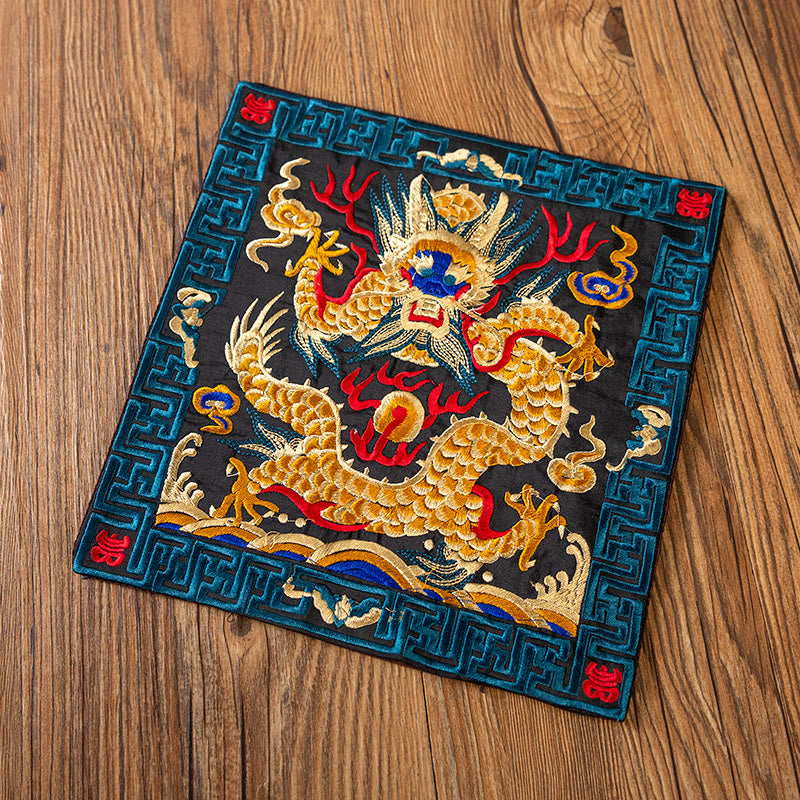 Buddha Stones鳳凰龍 麒麟刺繍 カップマットパッド ティーカップコースター カンフーティーマット