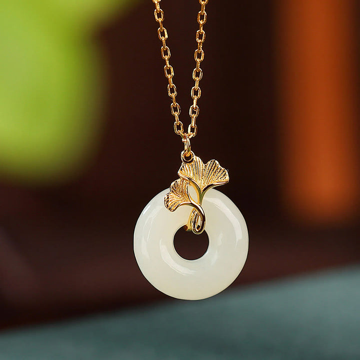 Buddha Stones925 スターリングシルバー 天然和田翡翠 イチョウ葉 平和バックル 幸運ネックレスペンダント