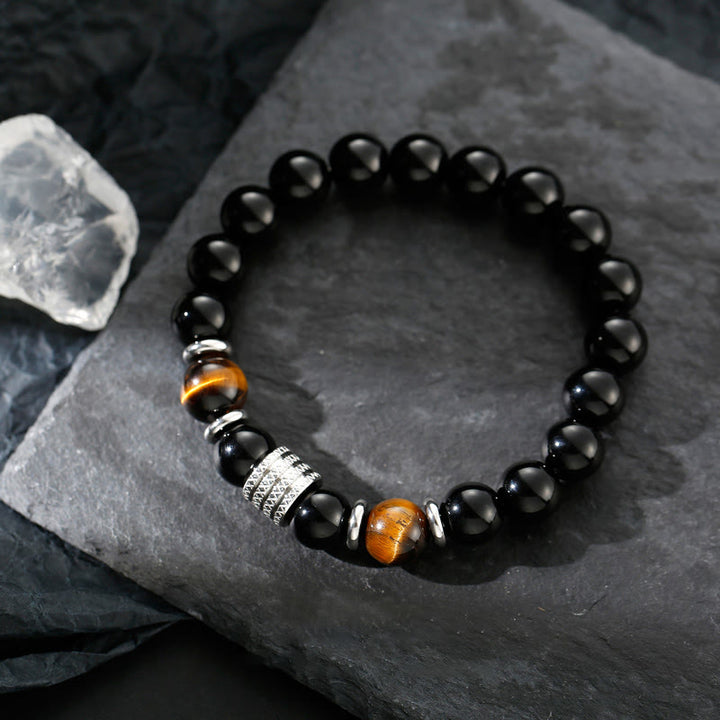Buddha Stones天然黒曜石 タイガーアイ 強さと充実感のブレスレット
