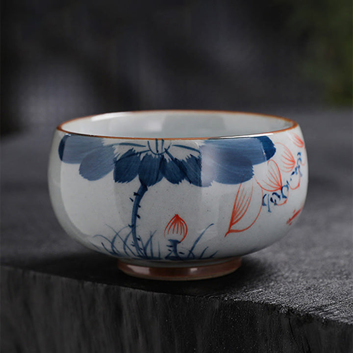 Buddha Stones、蓮の花の葉、竹製陶器のティーカップ、カンフーティーカップ