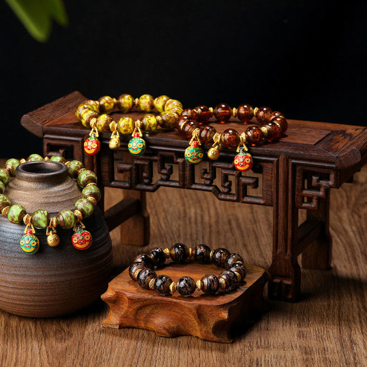 Buddha Stones金呑み獣ファミリーチャーム 琉璃ガラスビーズ 幸運ブレスレット