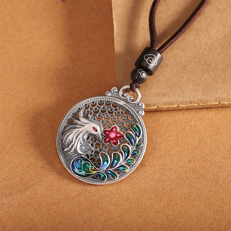 Buddha Stones990スターリングシルバー フェニックス 幸運の守護ネックレスペンダント