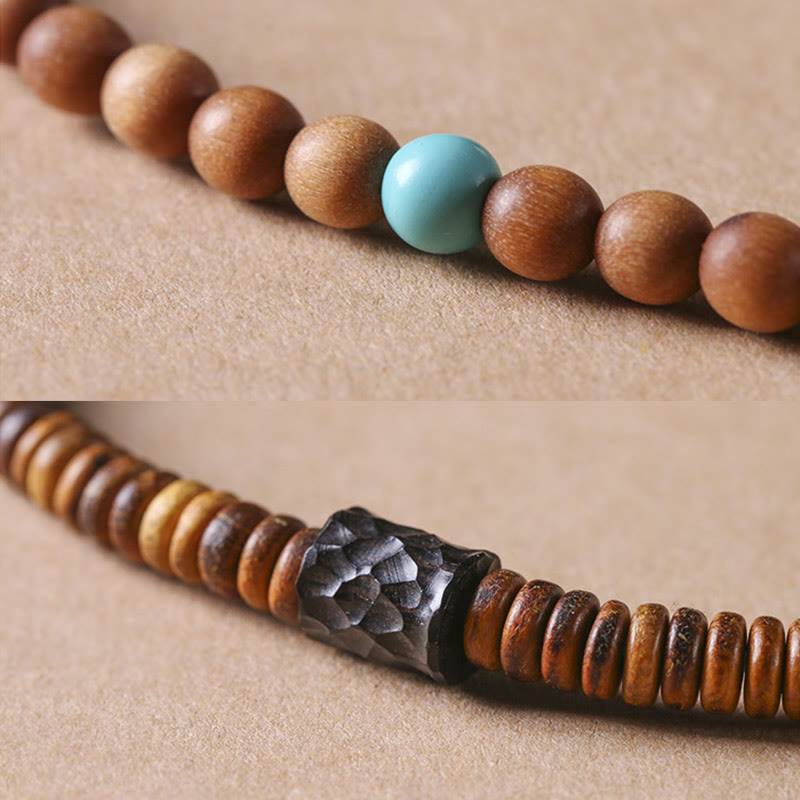 Buddha Stones白檀小葉 レッドサンダルウッド ターコイズ プロテクション ダブルラップブレスレット