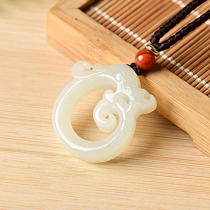 Buddha Stones白翡翠 青翡翠 龍守護ネックレス 紐ペンダント - ホワイトジェイド - image 7
