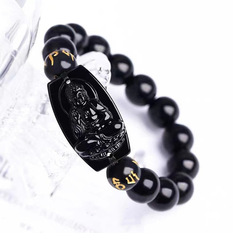 Buddha Stones、十二支、黒曜石の守護ブレスレット