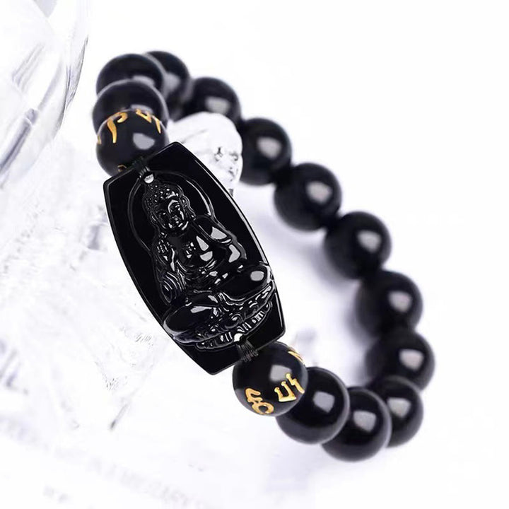 Buddha Stones、十二支、黒曜石の守護ブレスレット