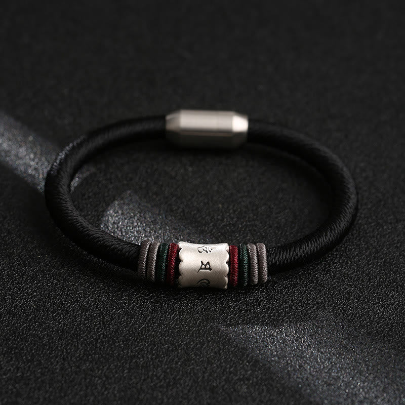 Buddha Stones999スターリングシルバーオーム・マニ・パドメ・フムピース マグネットバックルブレスレット