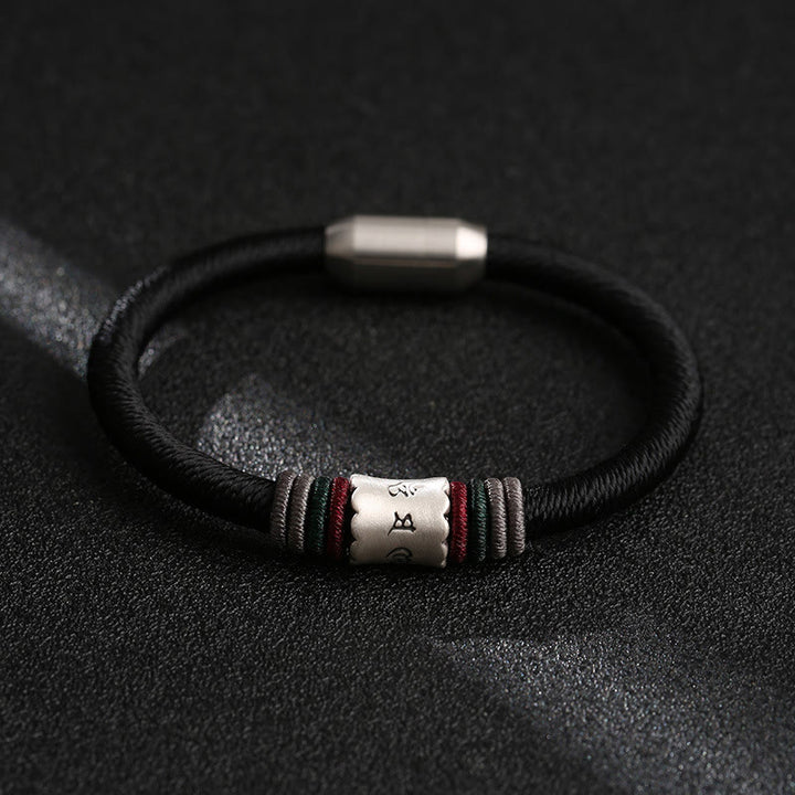 Buddha Stones999スターリングシルバーオーム・マニ・パドメ・フムピース マグネットバックルブレスレット