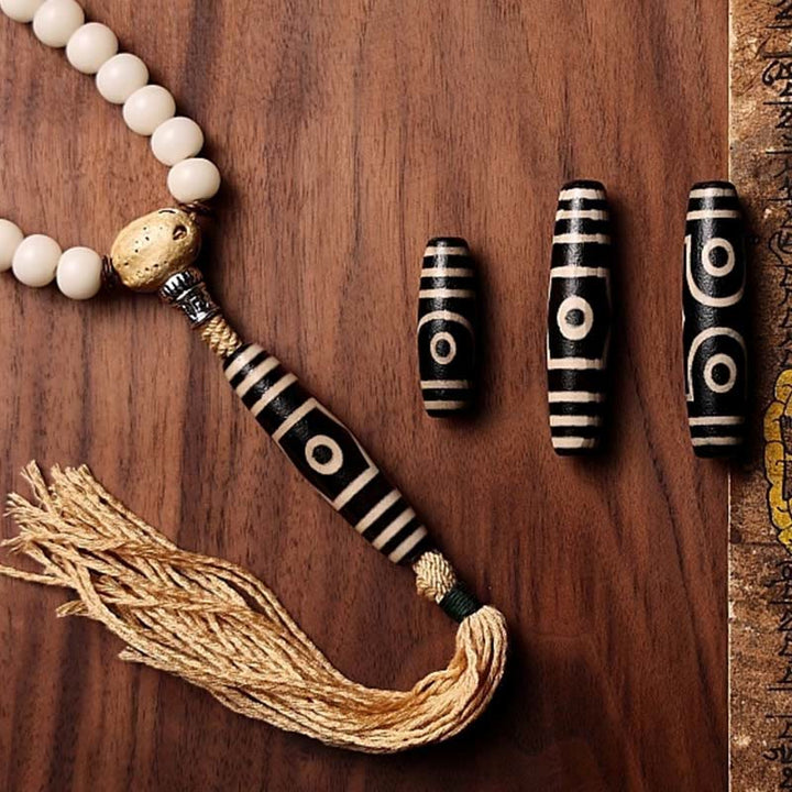 Buddha Stonesチベット 108Malaビーズ菩提樹種子八卦金剛 Dzi ビーズグレー瑪瑙富ブレスレット