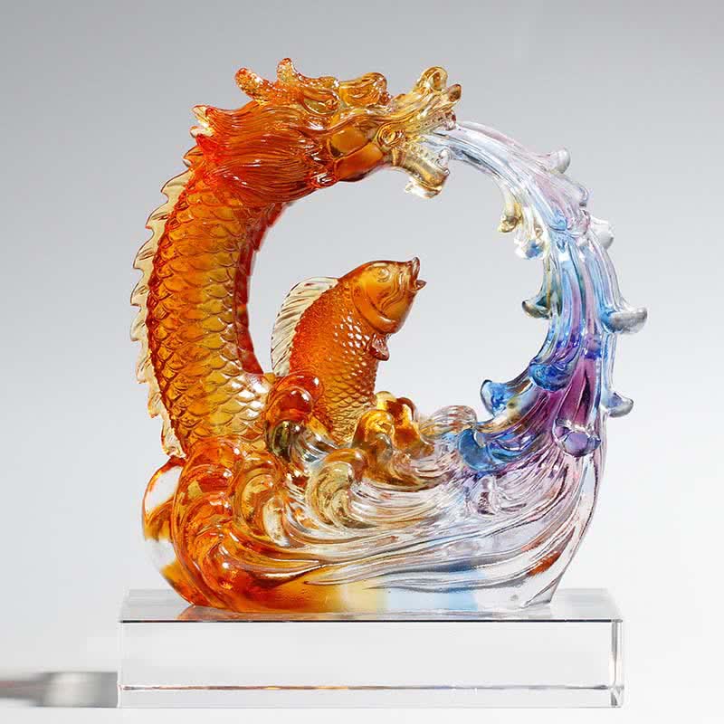 Buddha Stones風水 龍 鯉 手作り 琉璃 クリスタル アートピース ホームオフィス 装飾 - ドラゴン＆クリスタルベース - image 4