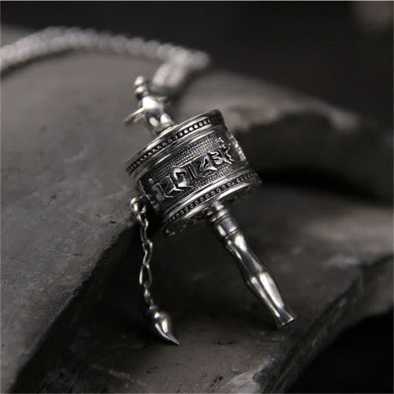 Buddha Stones925 スターリングシルバーオーム・マニ・パドメ・フム祈祷ホイール純度 回転式ネックレスペンダント - image 2