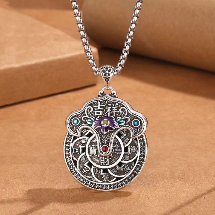 Buddha Stones牡丹の花銅貨富のネックレスペンダント