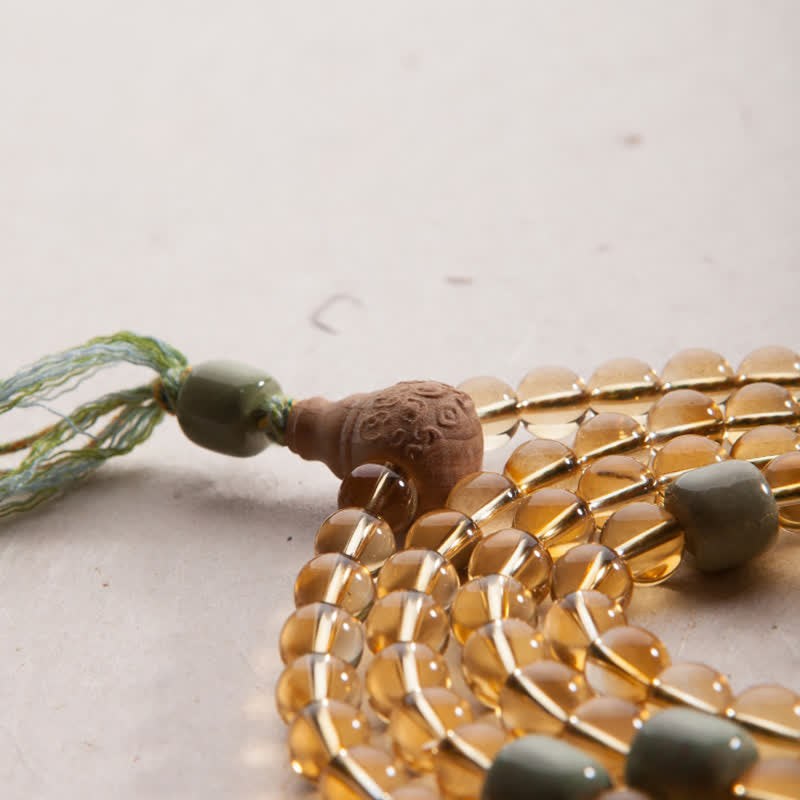 Buddha Stones 108Malaビーズ 925 スターリングシルバー シトリン サンダルウッド ターコイズ 守護 繁栄 ブレスレット
