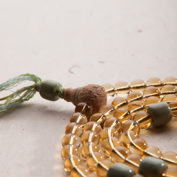 Buddha Stones 108Malaビーズ 925 スターリングシルバー シトリン サンダルウッド ターコイズ 守護 繁栄 ブレスレット