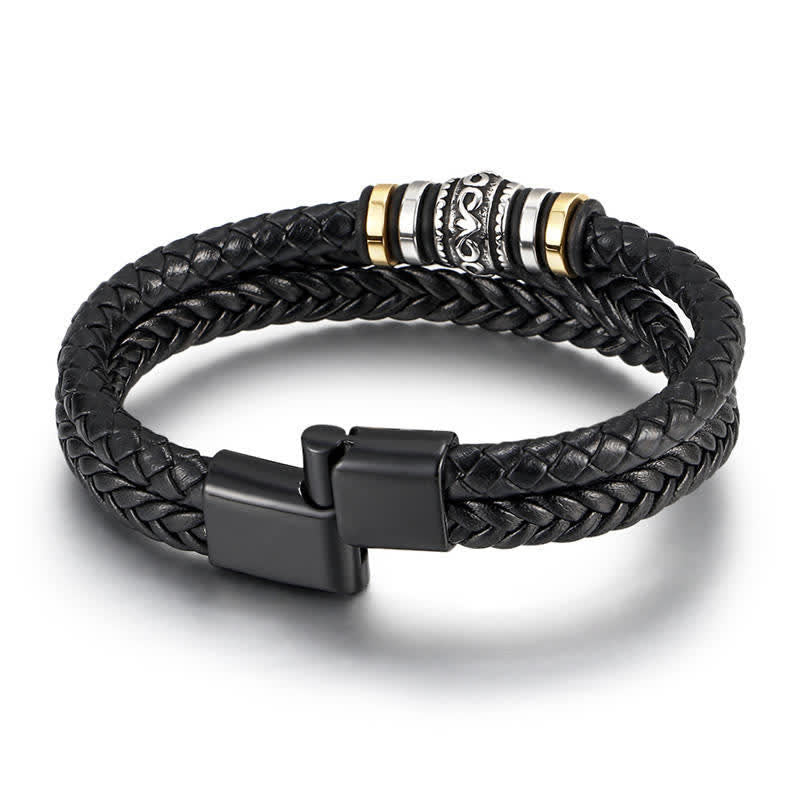 Buddha Stonesレザーレイヤードチタンスチールバランス編みブレスレット