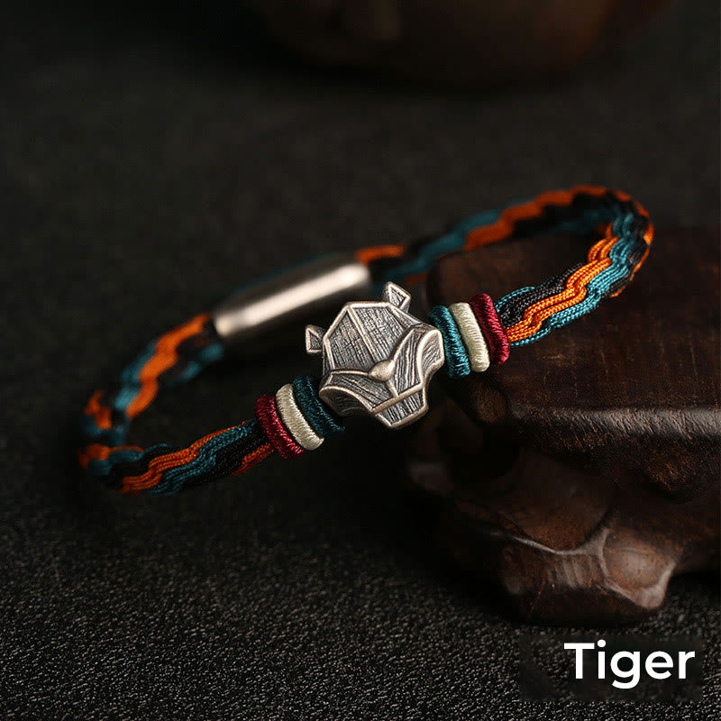 Buddha Stonesハンドメイド 999 スターリングシルバー 龍年 十二支 守護 カラフル 輪廻 結び目 ロープ ブレスレット